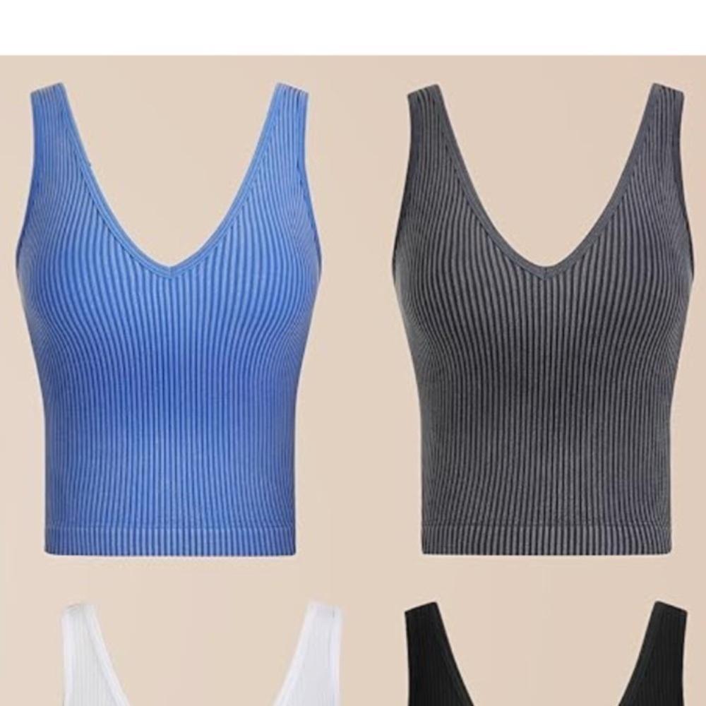 lemonsky 2 Ribbed Tank Tops Women V-Neck Seamless Stretchy Camisole Tank Tops XS